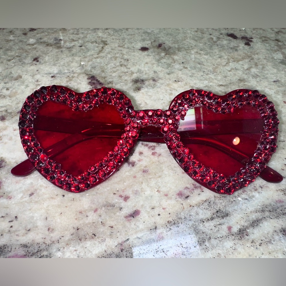Heart-Shaped Red Rhinestone Sunglasses